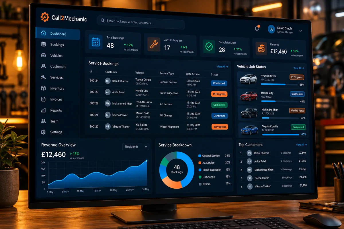 Call2Mechanic: Dashboard + website