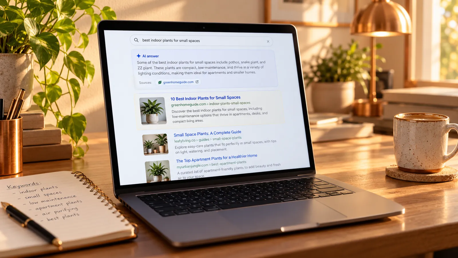 SEO & AI Search Optimisation: a workspace showing this kind of work