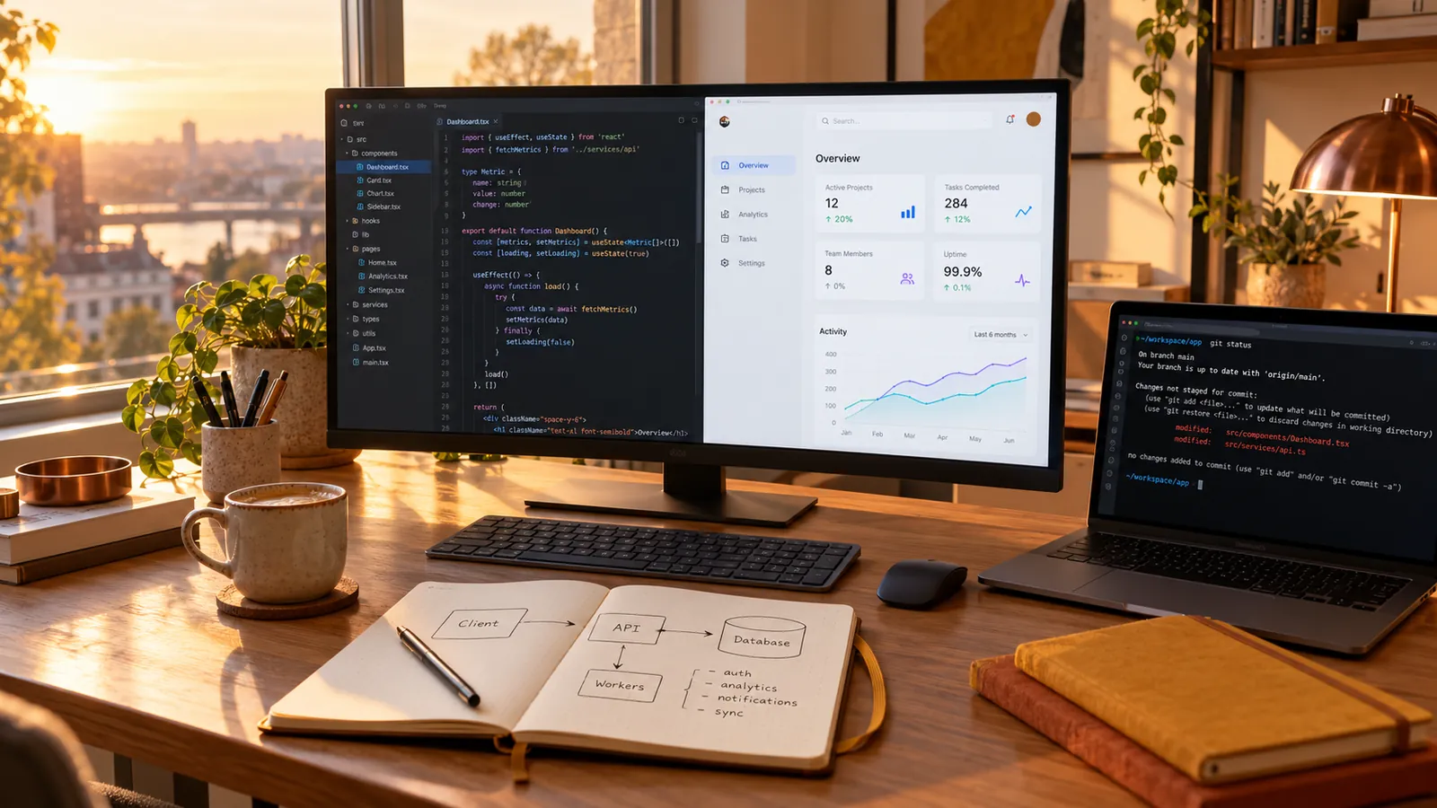 Custom Software, SaaS & MVPs: a workspace showing this kind of work